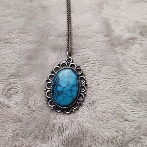 Vintage Turquoise Necklace Pendant Western Native American Aztec 10" Chain